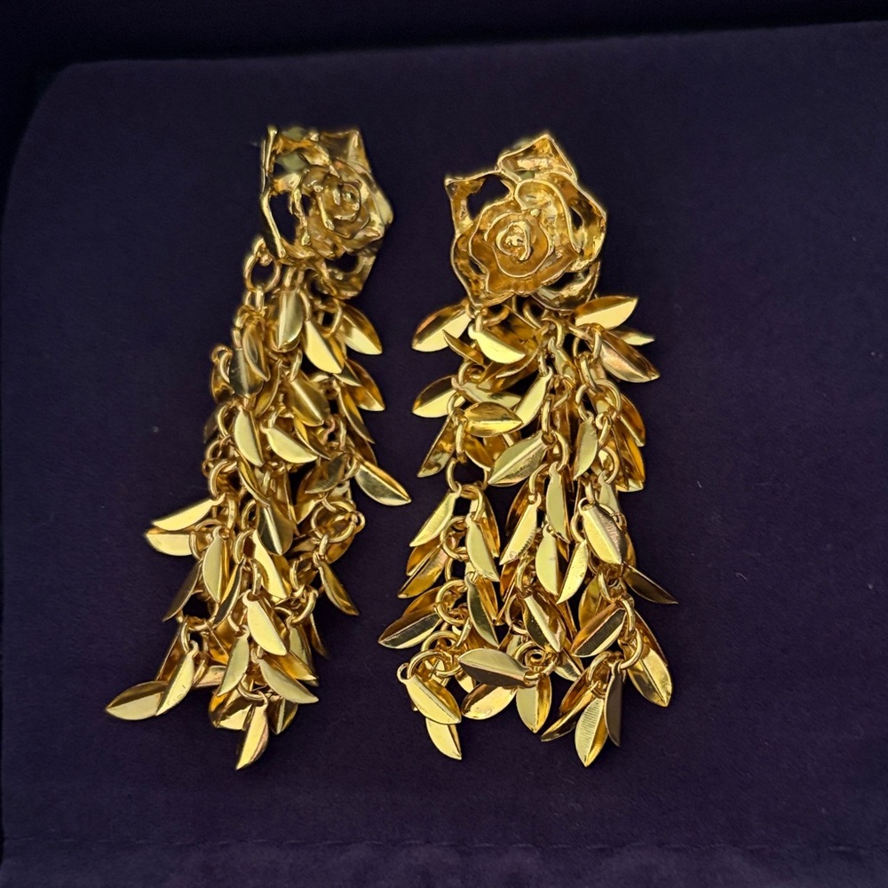 New dangle Elegant Gold rose and Leaf Drop Earrings
